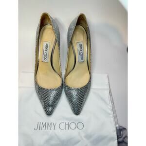 Jimmy Choo Romy Silver Sparkle Pumps Size 37.5 EU US 7 Gold Heel Designer